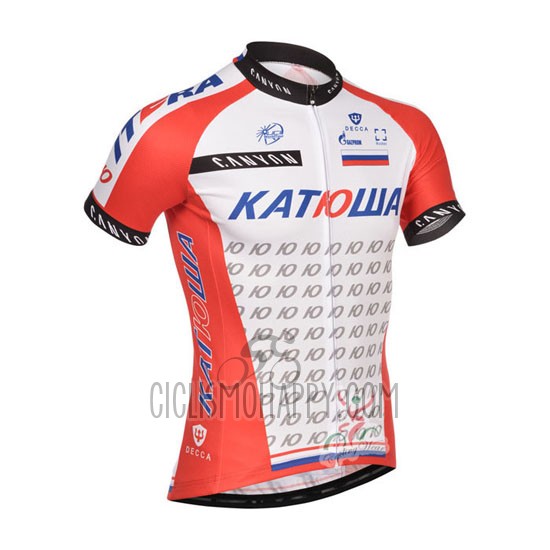 Katusha Cycling Jersey Bib Short 2014 Short Sleeve White and Red